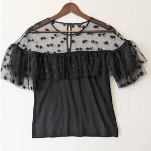 J. Crew Black Starry Tulle Ruffle Sleeve Top Size S Wimsygoth Dark Fairy Witchy